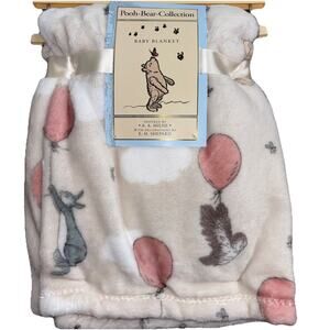 Winnie the Pooh Bear Collection Balloon Baby Blanket Cream Eeyore Piglet Owl NEW